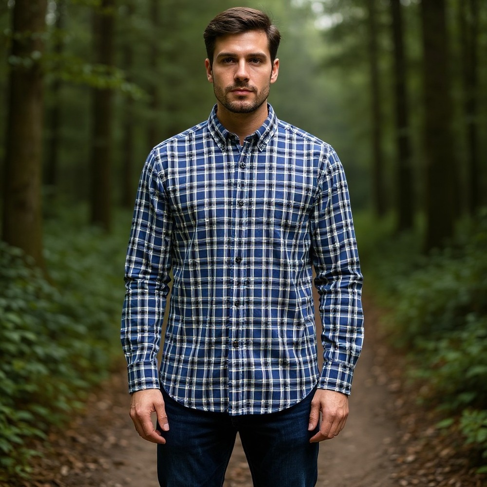 Columbia Mens Out and Back II Blue Plaid Button Down Shirt Cotton Large